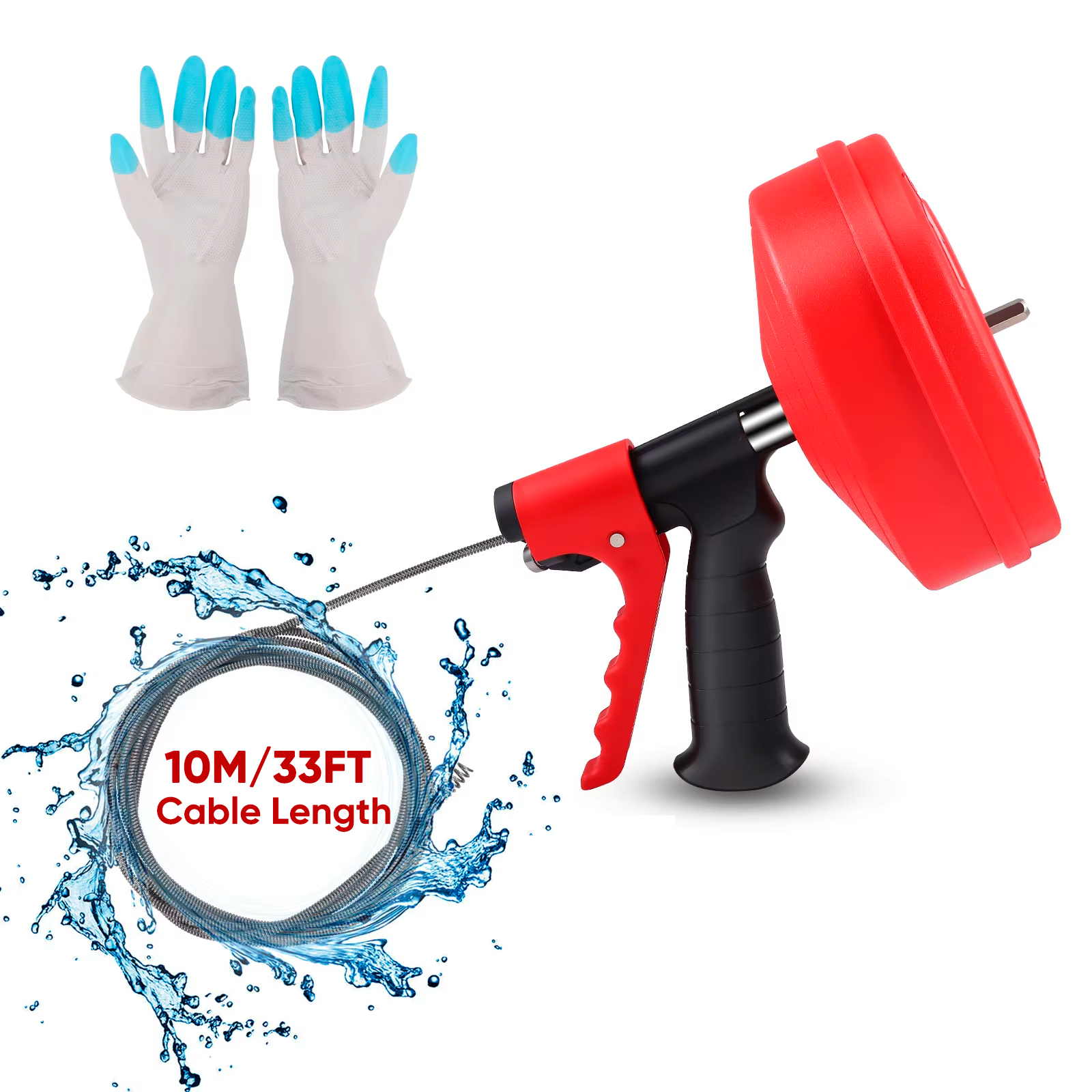 Plumbing Snake Drain - Pipe Dredger Cleaning Spiral 10M/33ft Snake