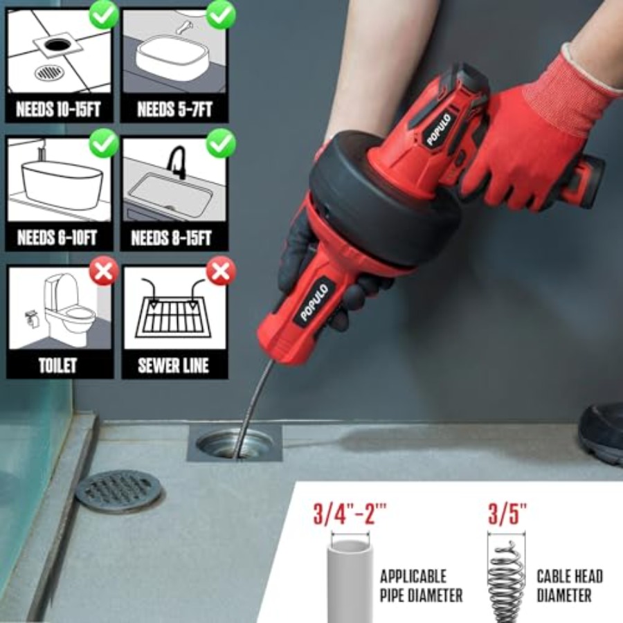 POPULO 12V Cordless Electric D – Plumbing Snake Drain Bewertung und Preis