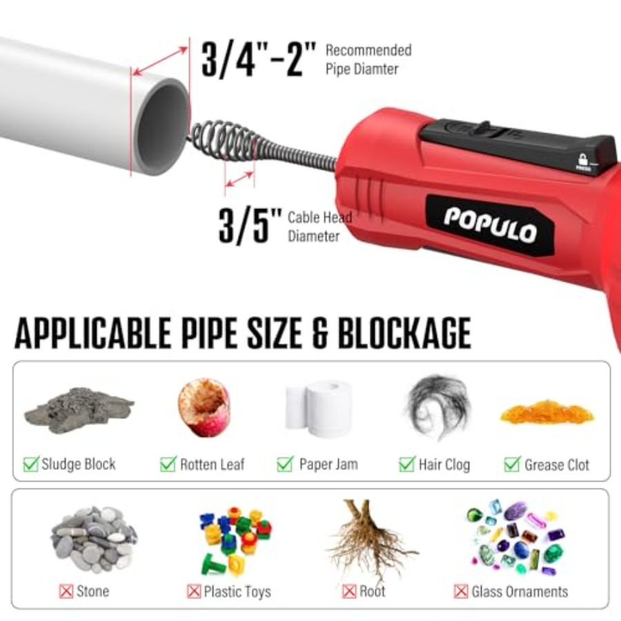 POPULO 12V Cordless Electric D – Plumbing Snake Drain Bewertung und Preis