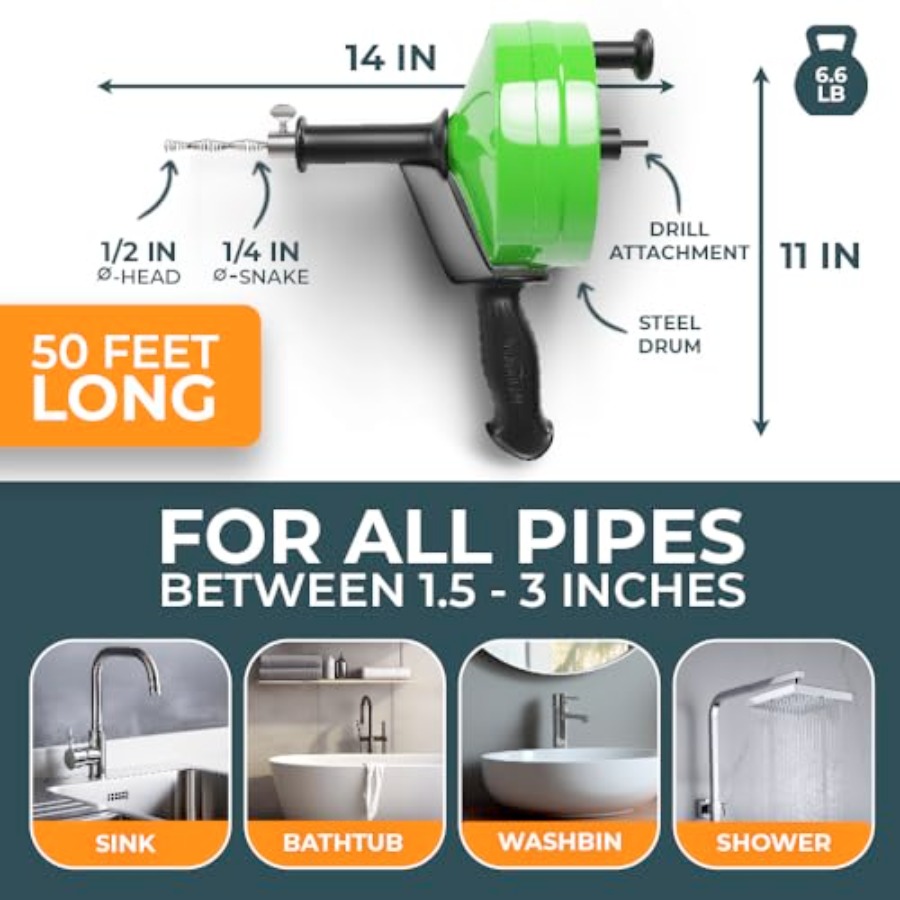【Spot goods】drain snake [50FT] – Plumbing Snake Drain Bewertung und Preis
